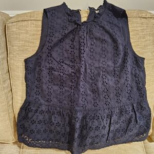 LOFT Navy Eyelet Sleeveless Blouse